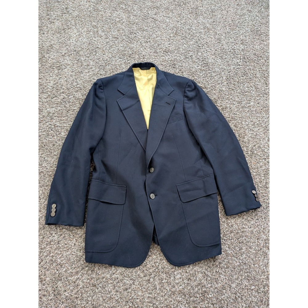 Wimbledon‎ Cricketeer Mens 42-44 Blazer Blue Gold Metal 2 Button Suit Coat Vtg
